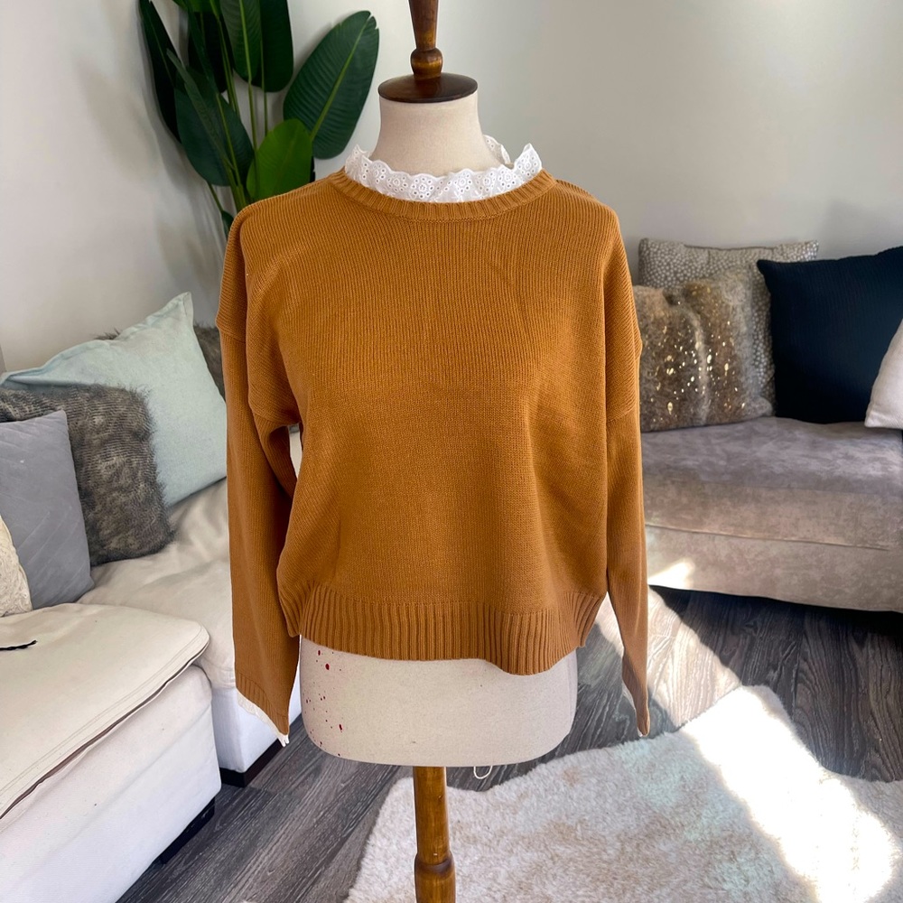 Brave soul spiced Camel sweater with ruffle wrists and neck
